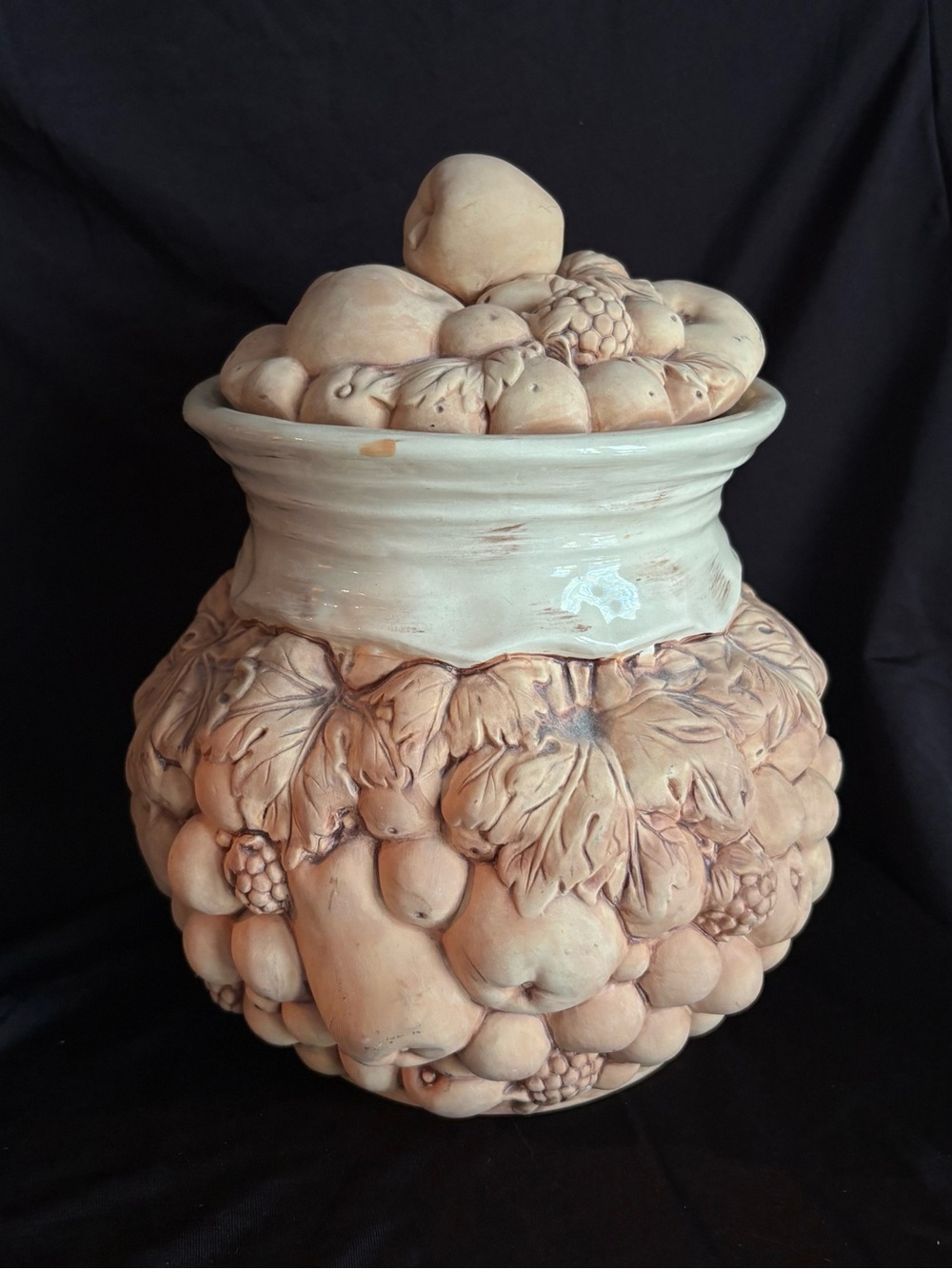 Terracotta Fruit Canister Jar Glazed Interior Vintage Kitchen Farmhouse 9”